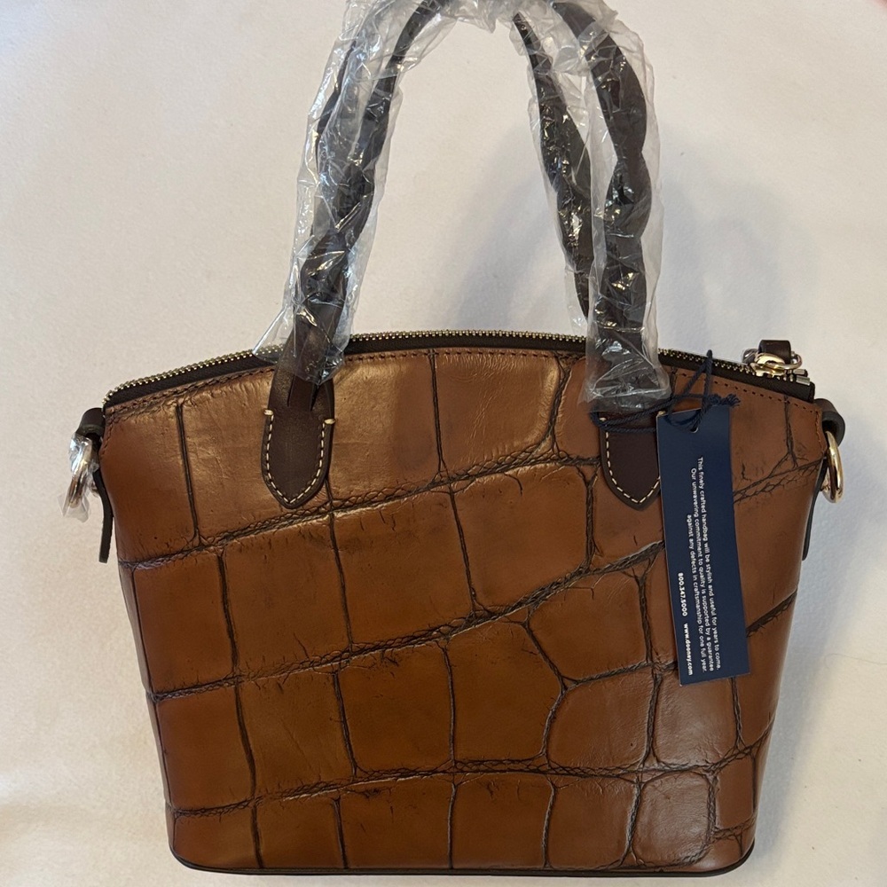 Dooney & Bourke Brown Croc-Embossed Leather Satchel - Picture 2 of 8